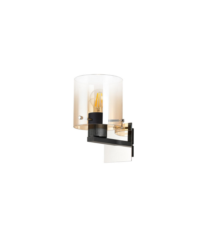 Ghent Single Switched Wall Lamp 1 Light E27 Black/Amber Fade Glass-4