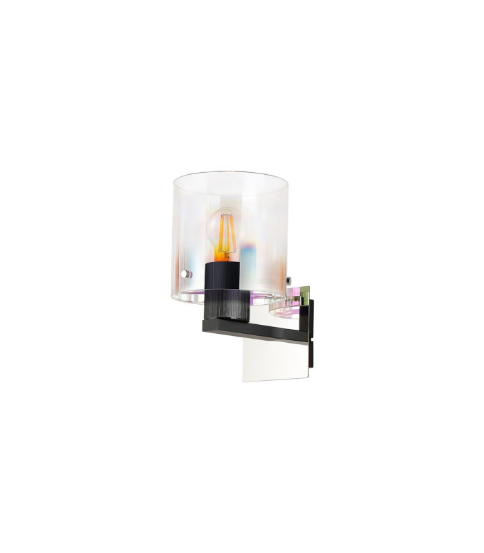 Ghent Single Switched Wall Lamp 1 Light E27 Black/Iridescent Fade Glass-4