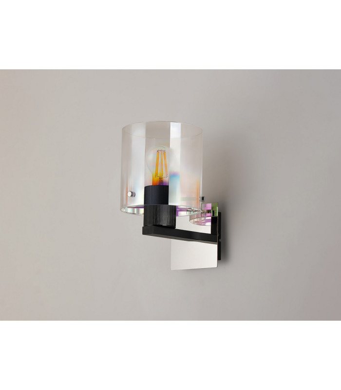 Ghent Single Switched Wall Lamp 1 Light E27 Black/Iridescent Fade Glass-8