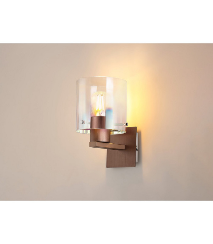 Ghent Single Switched Wall Lamp 1 Light E27 Mocha/Iridescent Fade Glass-3