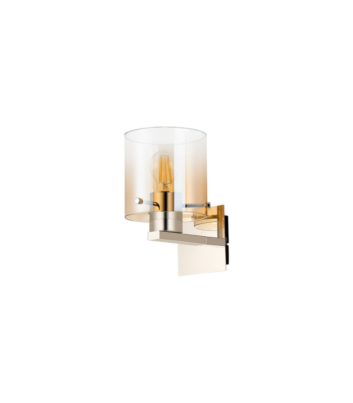 Ghent Single Switched Wall Lamp 1 Light E27 Polished Nickel/Black/Amber Fade Glass-4
