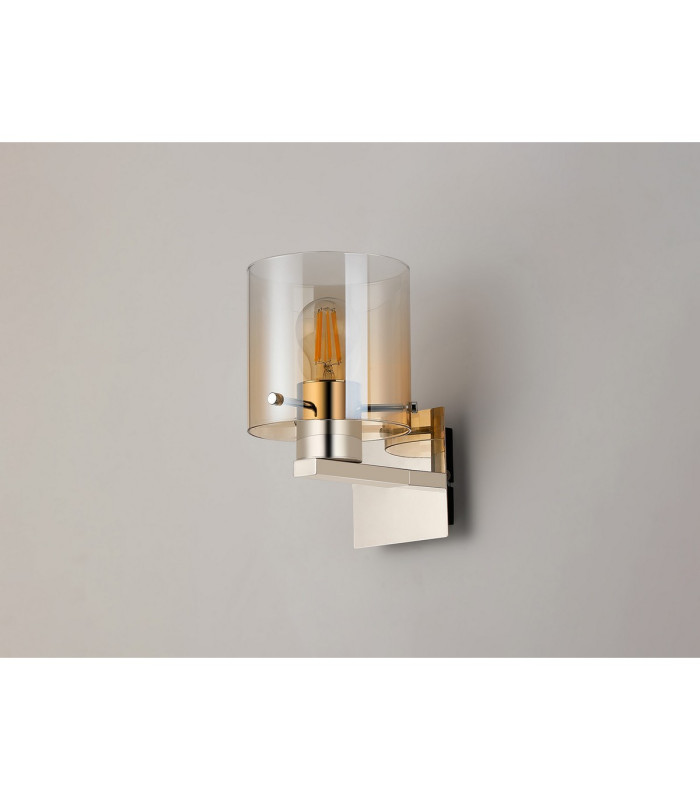 Ghent Single Switched Wall Lamp 1 Light E27 Polished Nickel/Black/Amber Fade Glass-8