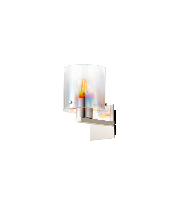 Ghent Single Switched Wall Lamp 1 Light E27 Polished Nickel/Black/Iridescent Fade Glass-4