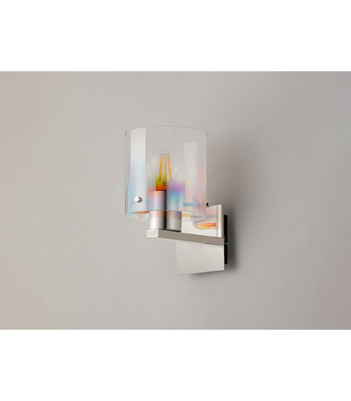 Ghent Single Switched Wall Lamp 1 Light E27 Polished Nickel/Black/Iridescent Fade Glass-8