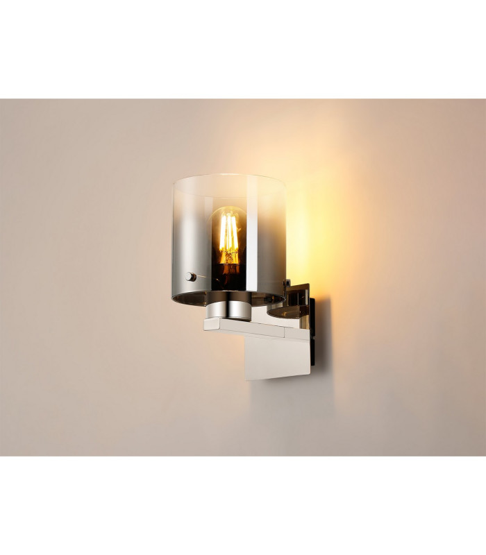 Ghent Single Switched Wall Lamp 1 Light E27 Polished Nickel/Black/Smoke Fade Glass-3