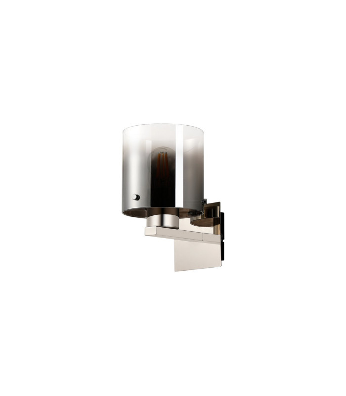 Ghent Single Switched Wall Lamp 1 Light E27 Polished Nickel/Black/Smoke Fade Glass-4