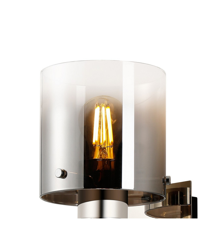 Ghent Single Switched Wall Lamp 1 Light E27 Polished Nickel/Black/Smoke Fade Glass-5