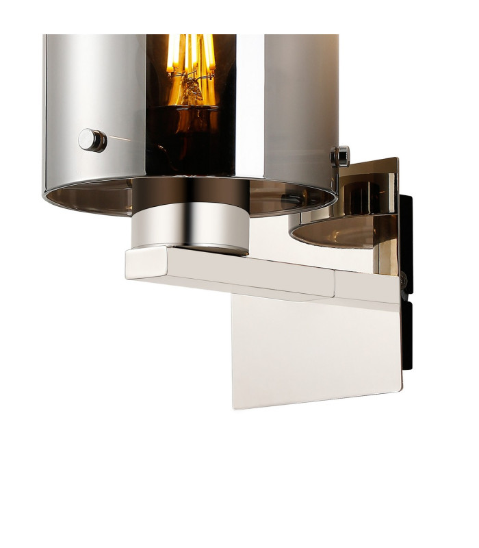Ghent Single Switched Wall Lamp 1 Light E27 Polished Nickel/Black/Smoke Fade Glass-6