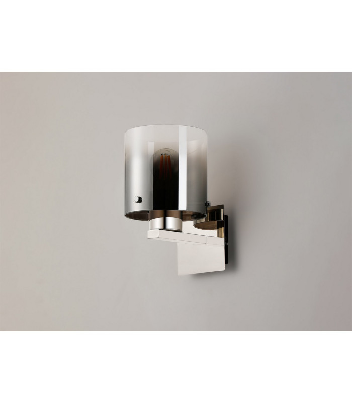 Ghent Single Switched Wall Lamp 1 Light E27 Polished Nickel/Black/Smoke Fade Glass-8