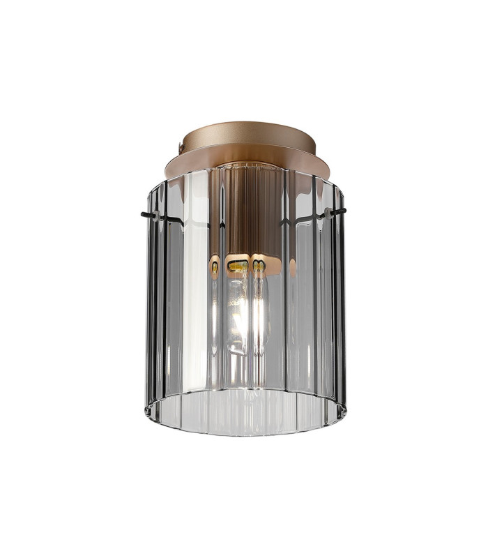 Hudson 21cm Round Ceiling Flush 1 Light Flush Fitting E27 Light Gold/Smoke Wide Line Glass-1