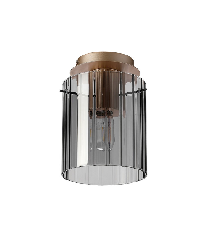 Hudson 21cm Round Ceiling Flush 1 Light Flush Fitting E27 Light Gold/Smoke Wide Line Glass-4