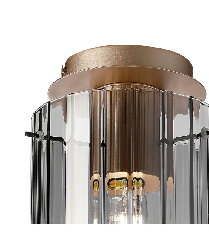 Hudson 21cm Round Ceiling Flush 1 Light Flush Fitting E27 Light Gold/Smoke Wide Line Glass-5