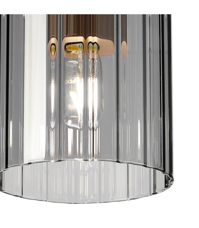 Hudson 21cm Round Ceiling Flush 1 Light Flush Fitting E27 Light Gold/Smoke Wide Line Glass-6