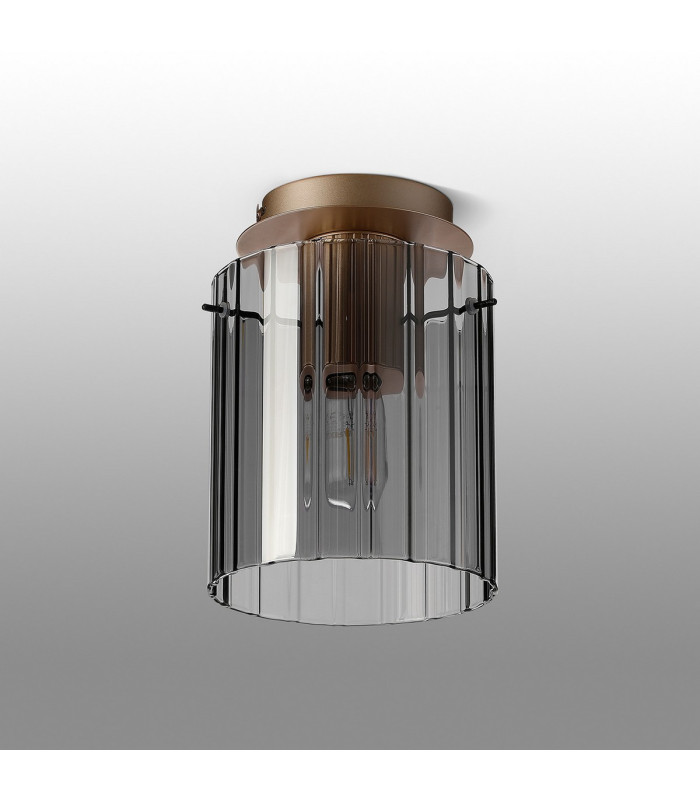 Hudson 21cm Round Ceiling Flush 1 Light Flush Fitting E27 Light Gold/Smoke Wide Line Glass-7