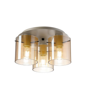 Hudson 41cm Round Ceiling Flush 3 Light Flush Fitting E27 Beige Stone/Amber Narrow Line Glass-1