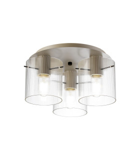 Hudson 41cm Round Ceiling Flush 3 Light Flush Fitting E27 Beige Stone/Clear Narrow Line Glass-1