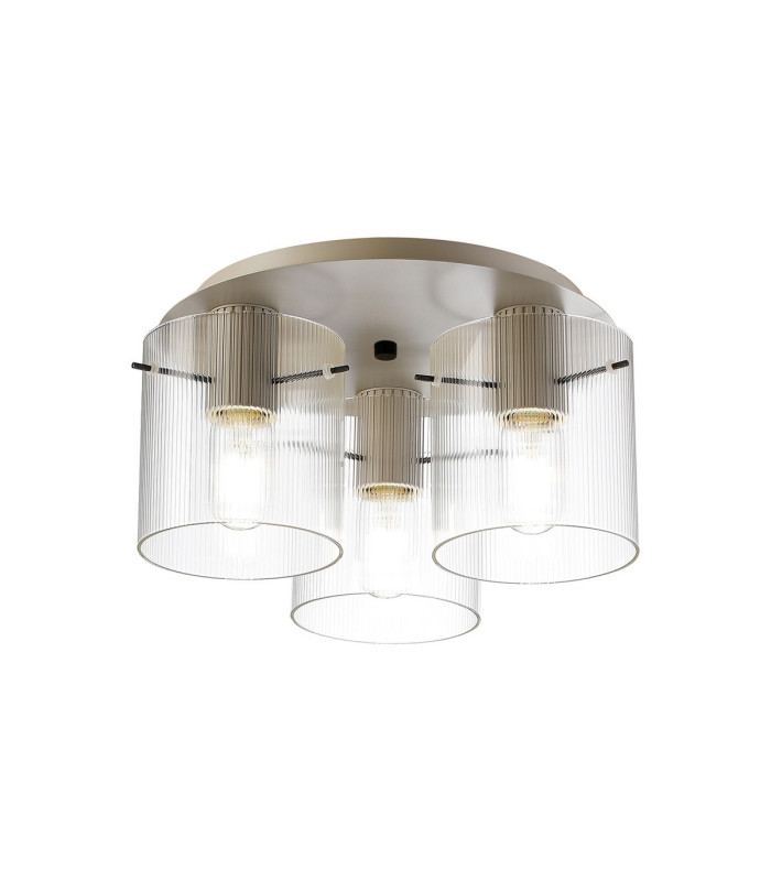 Hudson 41cm Round Ceiling Flush 3 Light Flush Fitting E27 Beige Stone/Clear Narrow Line Glass-1