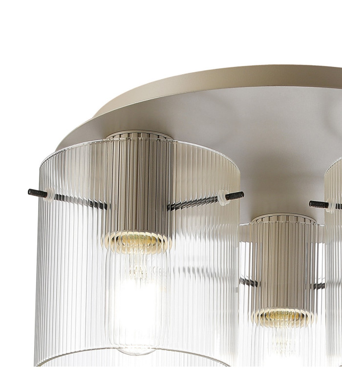 Hudson 41cm Round Ceiling Flush 3 Light Flush Fitting E27 Beige Stone/Clear Narrow Line Glass-5