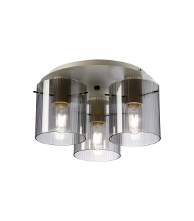 Hudson 41cm Round Ceiling Flush 3 Light Flush Fitting E27 Beige Stone/Smoke Narrow Line Glass-1