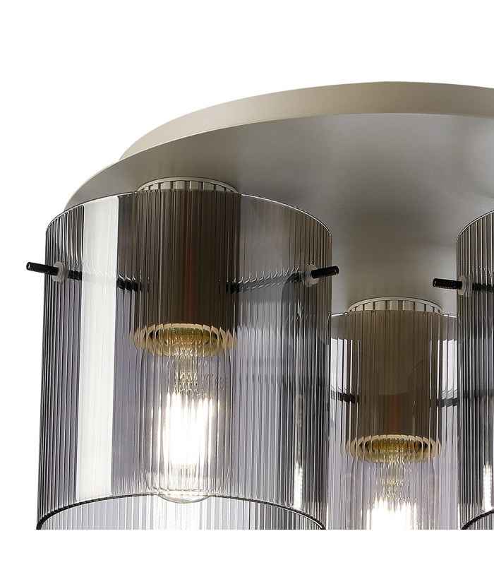 Hudson 41cm Round Ceiling Flush 3 Light Flush Fitting E27 Beige Stone/Smoke Narrow Line Glass-5