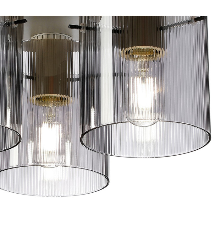 Hudson 41cm Round Ceiling Flush 3 Light Flush Fitting E27 Beige Stone/Smoke Narrow Line Glass-6