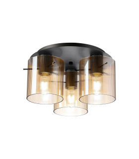 Hudson 41cm Round Ceiling Flush 3 Light Flush Fitting E27 Dark Grey/Amber Narrow Line Glass-1