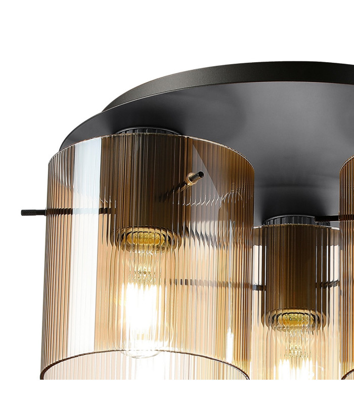 Hudson 41cm Round Ceiling Flush 3 Light Flush Fitting E27 Dark Grey/Amber Narrow Line Glass-5