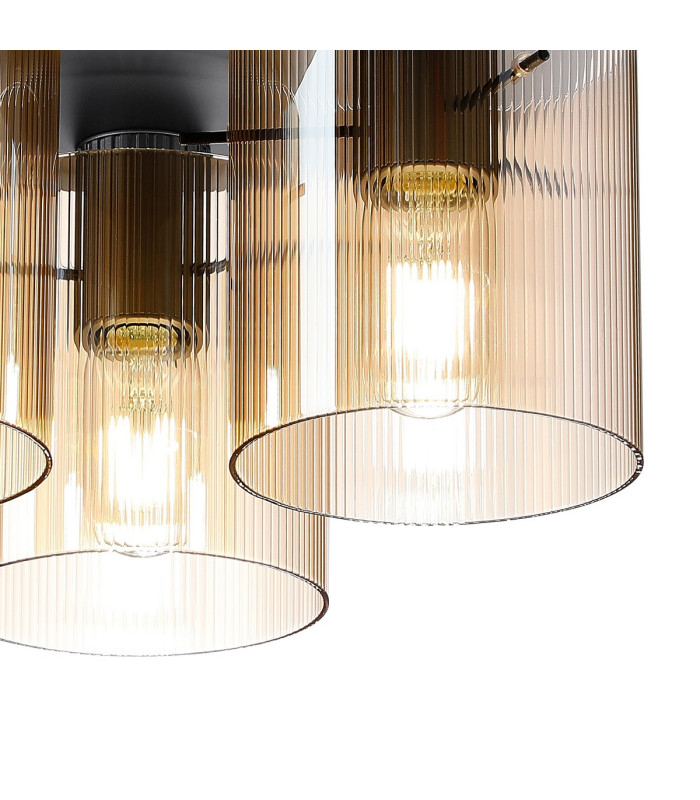Hudson 41cm Round Ceiling Flush 3 Light Flush Fitting E27 Dark Grey/Amber Narrow Line Glass-6