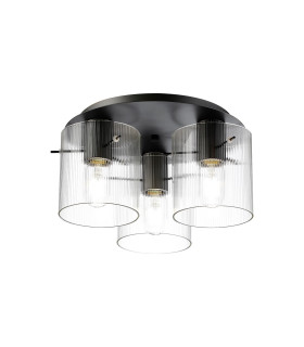 Hudson 41cm Round Ceiling Flush 3 Light Flush Fitting E27 Dark Grey/Clear Narrow Line Glass-1