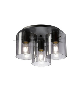 Hudson 41cm Round Ceiling Flush 3 Light Flush Fitting E27 Dark Grey/Smoke Narrow Line Glass-1
