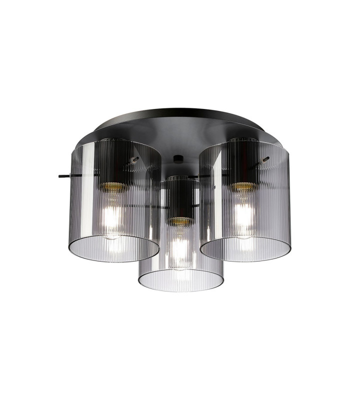 Hudson 41cm Round Ceiling Flush 3 Light Flush Fitting E27 Dark Grey/Smoke Narrow Line Glass-1