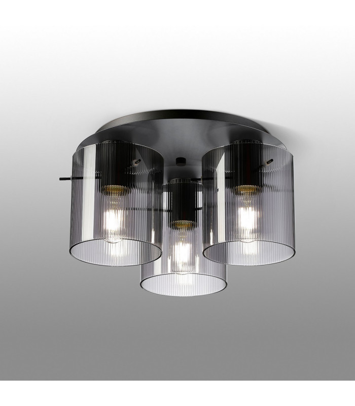 Hudson 41cm Round Ceiling Flush 3 Light Flush Fitting E27 Dark Grey/Smoke Narrow Line Glass-3