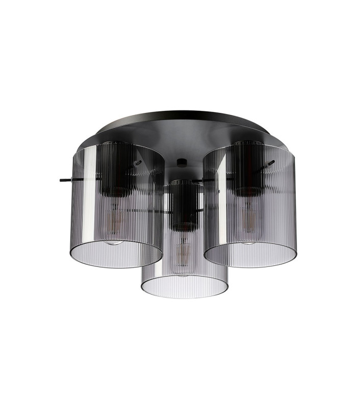Hudson 41cm Round Ceiling Flush 3 Light Flush Fitting E27 Dark Grey/Smoke Narrow Line Glass-4