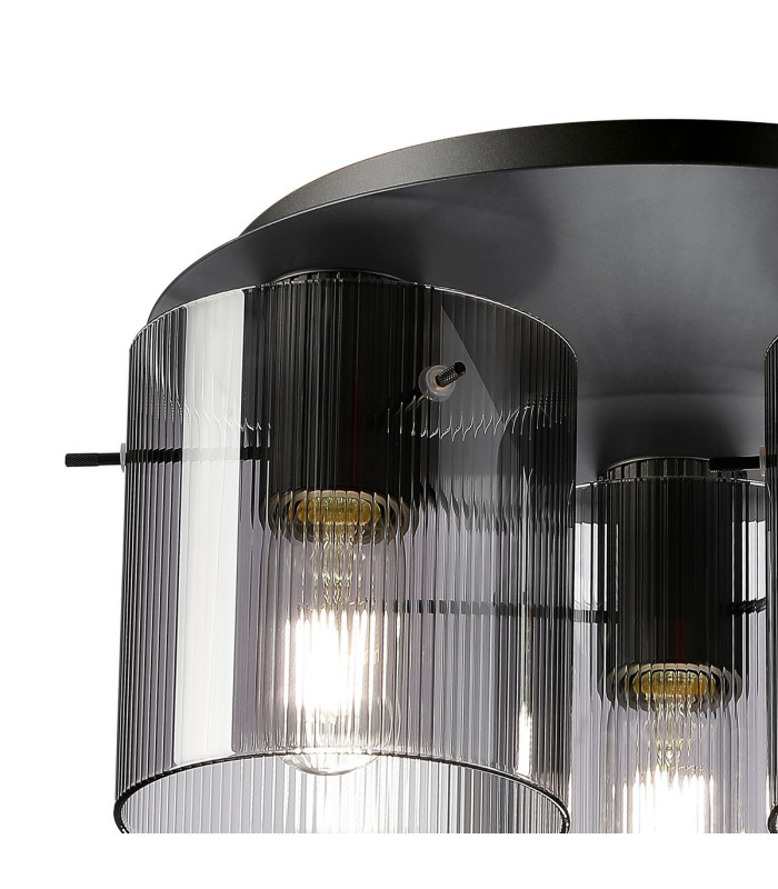 Hudson 41cm Round Ceiling Flush 3 Light Flush Fitting E27 Dark Grey/Smoke Narrow Line Glass-5