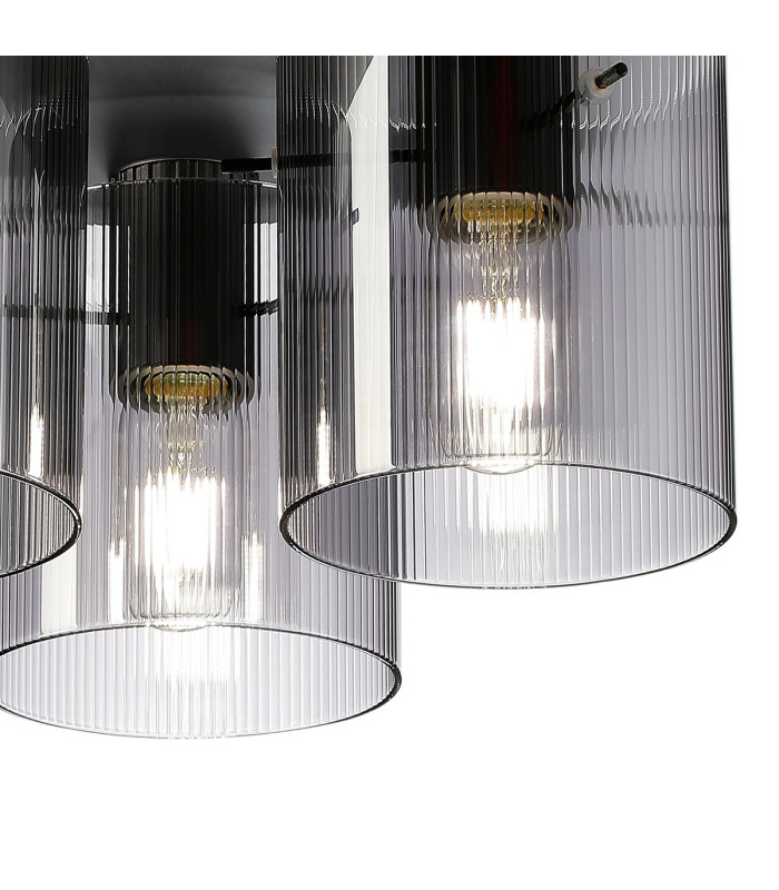 Hudson 41cm Round Ceiling Flush 3 Light Flush Fitting E27 Dark Grey/Smoke Narrow Line Glass-6