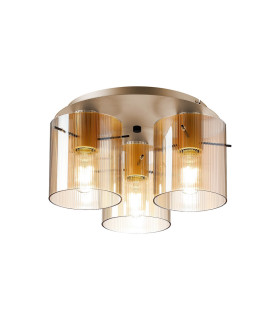 Hudson 41cm Round Ceiling Flush 3 Light Flush Fitting E27 Light Gold/Amber Narrow Line Glass-1
