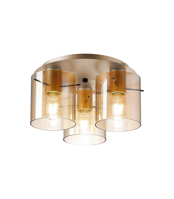 Hudson 41cm Round Ceiling Flush 3 Light Flush Fitting E27 Light Gold/Amber Narrow Line Glass-1