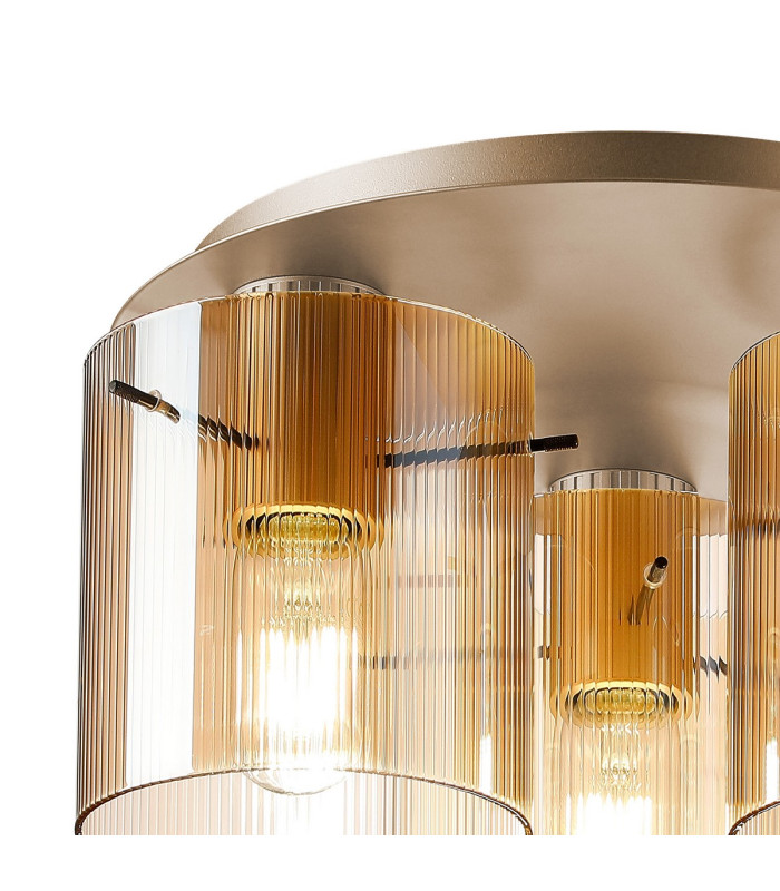 Hudson 41cm Round Ceiling Flush 3 Light Flush Fitting E27 Light Gold/Amber Narrow Line Glass-5