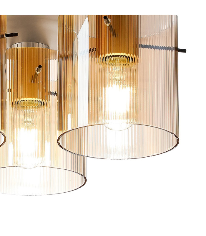 Hudson 41cm Round Ceiling Flush 3 Light Flush Fitting E27 Light Gold/Amber Narrow Line Glass-6