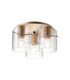 Hudson 41cm Round Ceiling Flush 3 Light Flush Fitting E27 Light Gold/Clear Narrow Line Glass-1