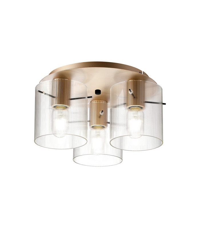 Hudson 41cm Round Ceiling Flush 3 Light Flush Fitting E27 Light Gold/Clear Narrow Line Glass-1