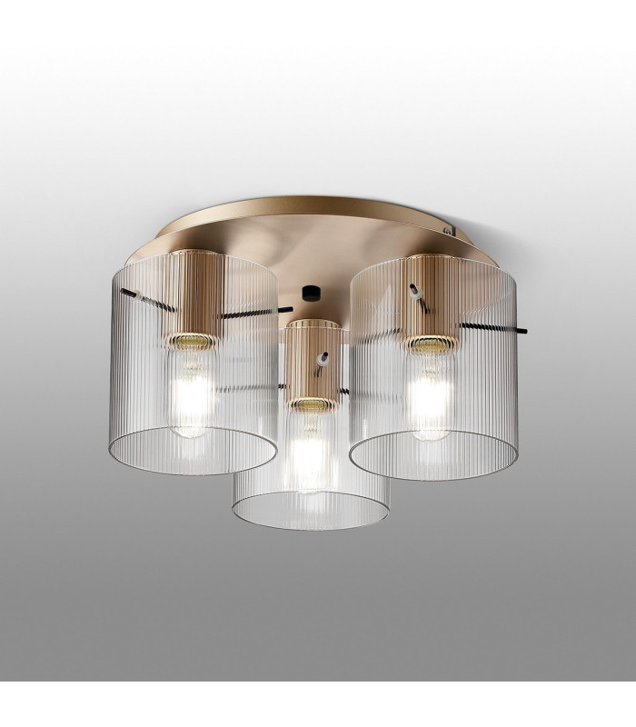 Hudson 41cm Round Ceiling Flush 3 Light Flush Fitting E27 Light Gold/Clear Narrow Line Glass-3