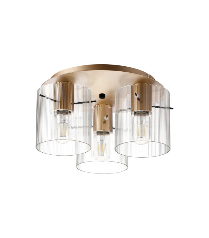 Hudson 41cm Round Ceiling Flush 3 Light Flush Fitting E27 Light Gold/Clear Narrow Line Glass-4