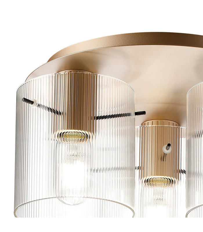 Hudson 41cm Round Ceiling Flush 3 Light Flush Fitting E27 Light Gold/Clear Narrow Line Glass-5