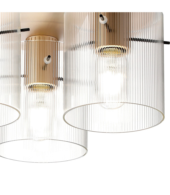 Hudson 41cm Round Ceiling Flush 3 Light Flush Fitting E27 Light Gold/Clear Narrow Line Glass-6