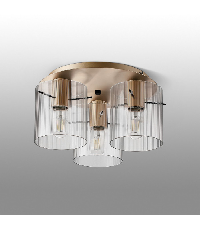 Hudson 41cm Round Ceiling Flush 3 Light Flush Fitting E27 Light Gold/Clear Narrow Line Glass-7