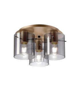 Hudson 41cm Round Ceiling Flush 3 Light Flush Fitting E27 Light Gold/Smoke Narrow Line Glass-1