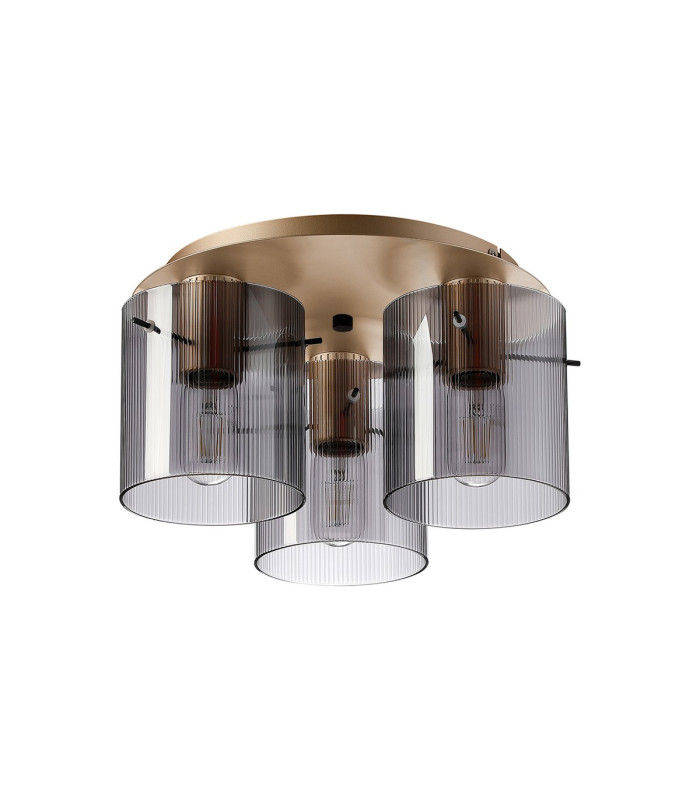 Hudson 41cm Round Ceiling Flush 3 Light Flush Fitting E27 Light Gold/Smoke Narrow Line Glass-4