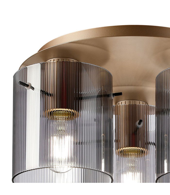 Hudson 41cm Round Ceiling Flush 3 Light Flush Fitting E27 Light Gold/Smoke Narrow Line Glass-5