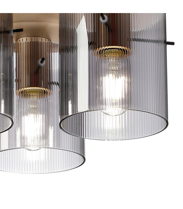 Hudson 41cm Round Ceiling Flush 3 Light Flush Fitting E27 Light Gold/Smoke Narrow Line Glass-6